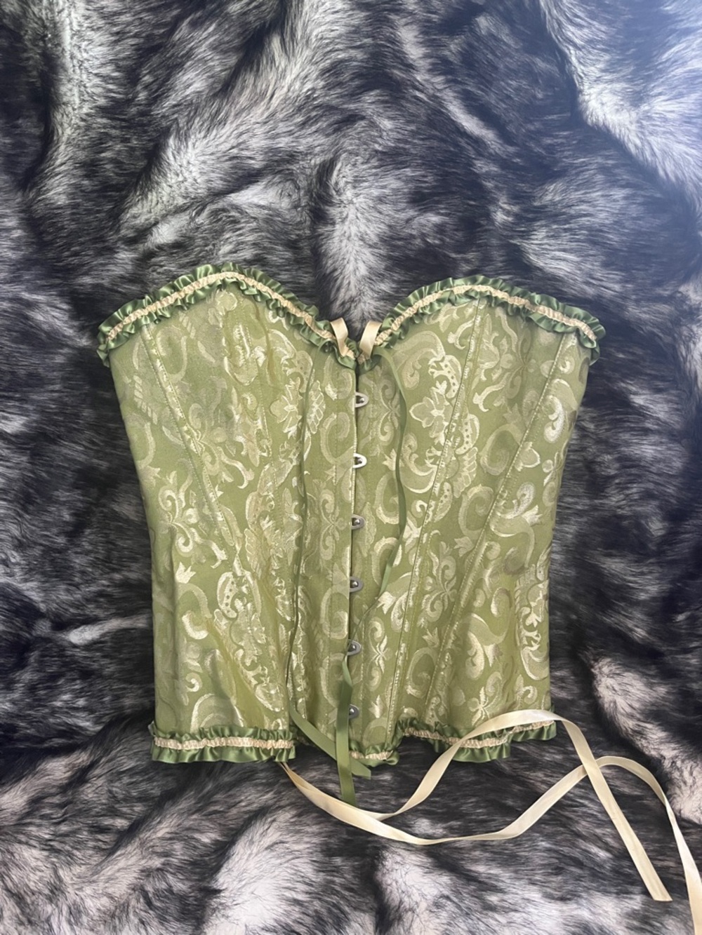 Green Brocade Lace-Up Corset Top